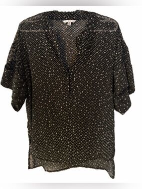 CAbi Black Sheer Swiss Dot Blouse